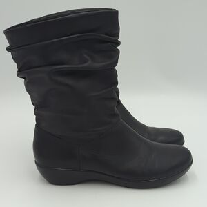 Dansko Devin Slouch Pull On Boots Leather 39 EU Black Women's Round Toe Mid Calf